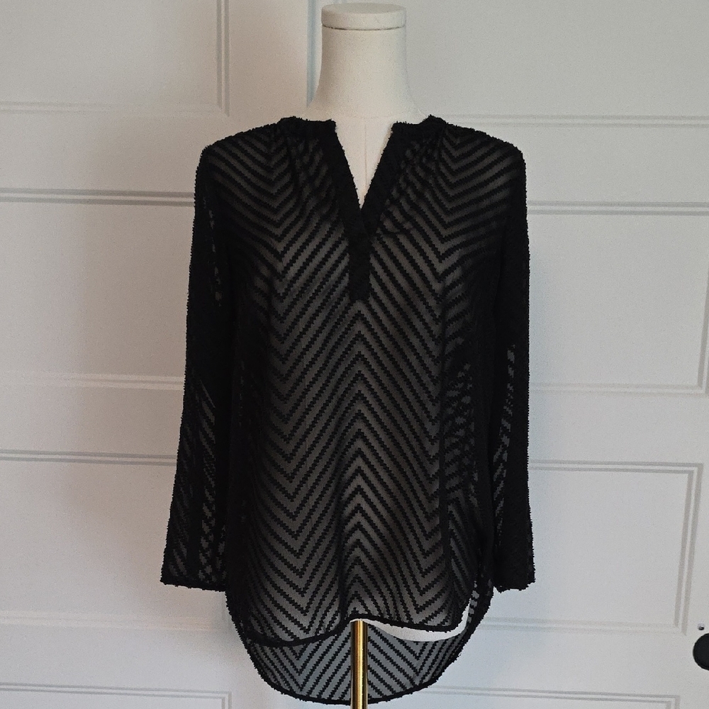 Daniel Rainn Black Chevron Sheer Blouse